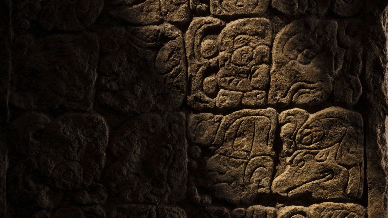 Well-preserved sandstone relief bearing an inscription of 28 glyphs, attributed to the Maya culture, Chiapas, Mexico, dated Late Classical Period, 750 - 850 AD
